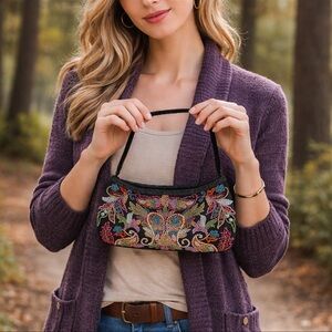 Beaded and Embroidered Black Bag